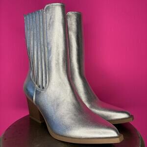 Forever 21 Silver Faux Leather Western Mid Calf Pull-On Boot US 8